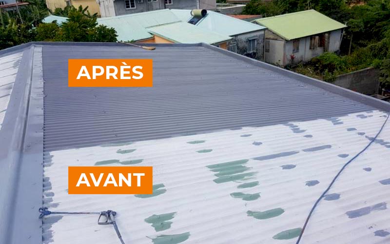 Toiture pendant la rénovation, partie avant et partie après