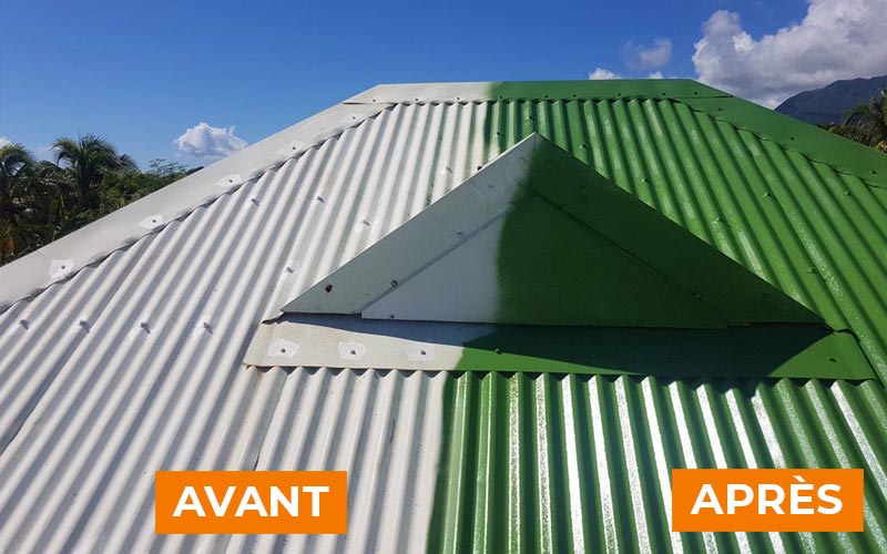 Toiture avant traitement, partie blanche